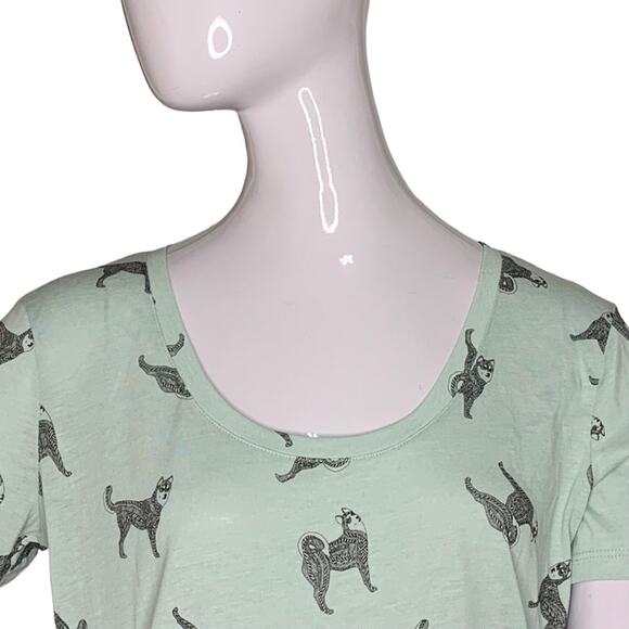 Nolie Pacsun NWT Top Tribal Huskies Print Short Sleeve Mint Green Size L - Picture 2 of 12
